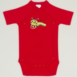  Red tomato side-snaps short-sleeve bodysuit with worm print