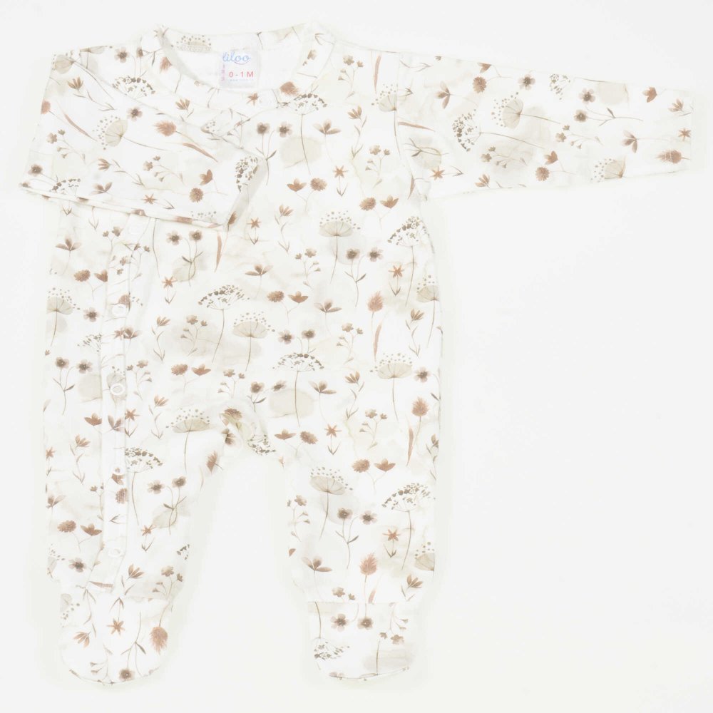 Baby long sleeve jumpsuit and pants with brown flower pattern booties | liloo