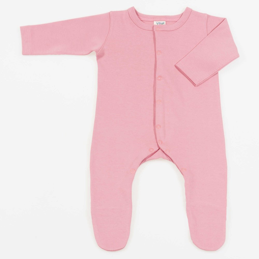 Long sleeve jumpsuit with organic cotton brandied apricot front closure liloo