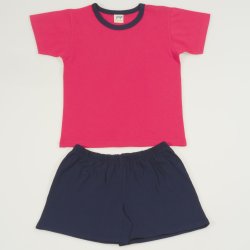 Red and navy blue organic cotton short-sleeve thin pajamas