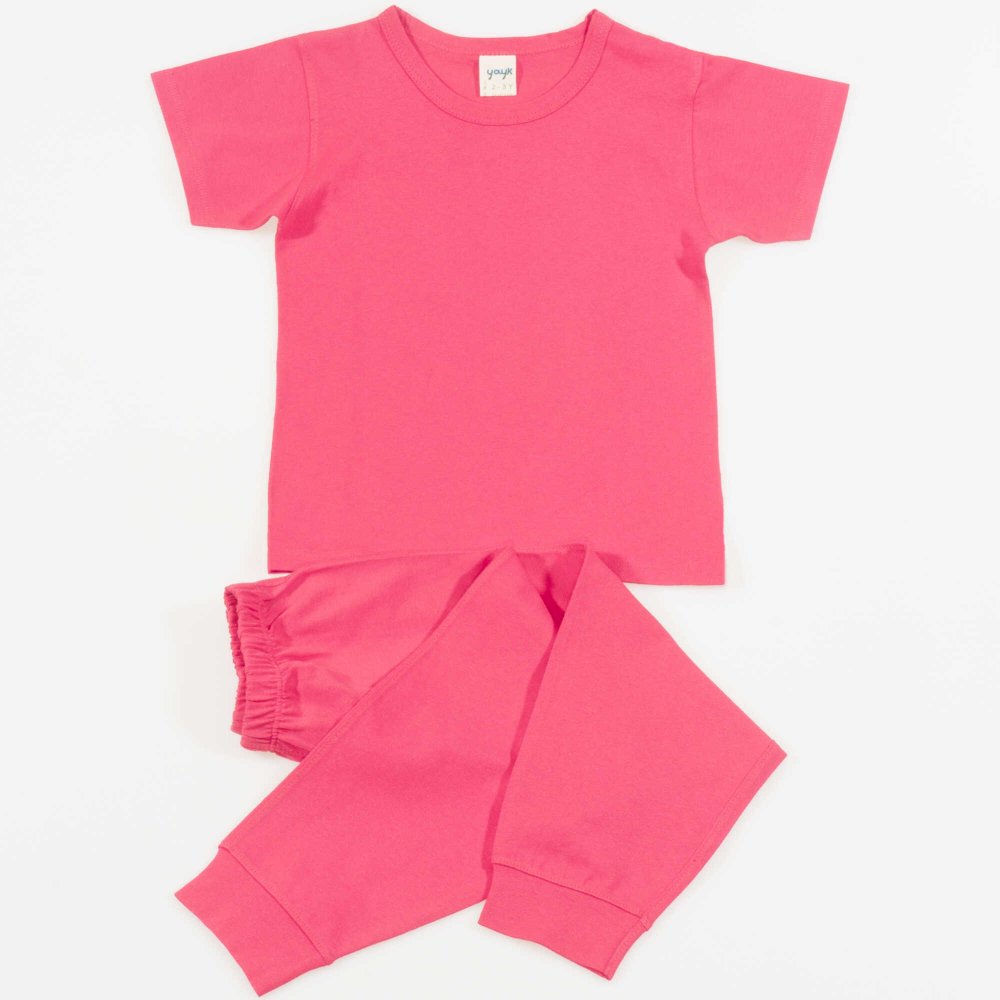 Red organic cotton short sleeve pajamas and long pants liloo