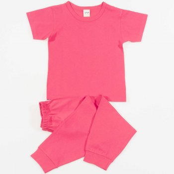 Pijamale cu maneca scurta si pantaloni lungi bumbac organic rosu