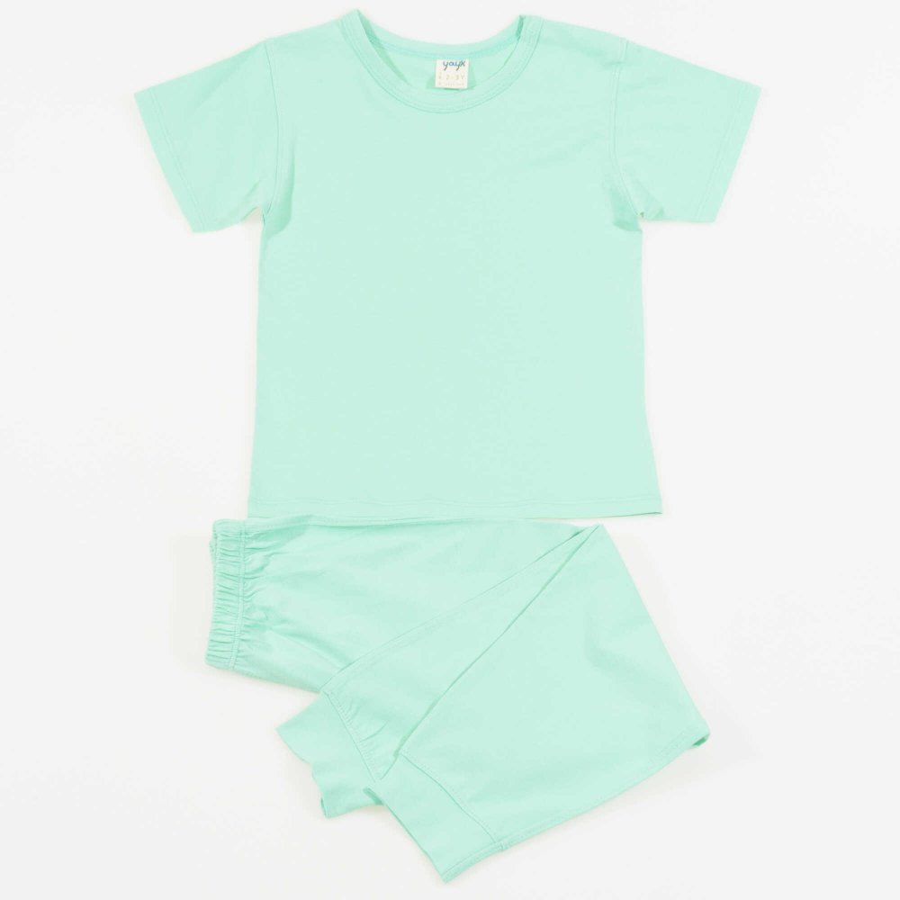 Pijamale cu maneca scurta si pantaloni lungi bumbac organic verde menta| liloo