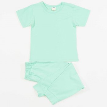 Pijamale cu maneca scurta si pantaloni lungi bumbac organic verde menta