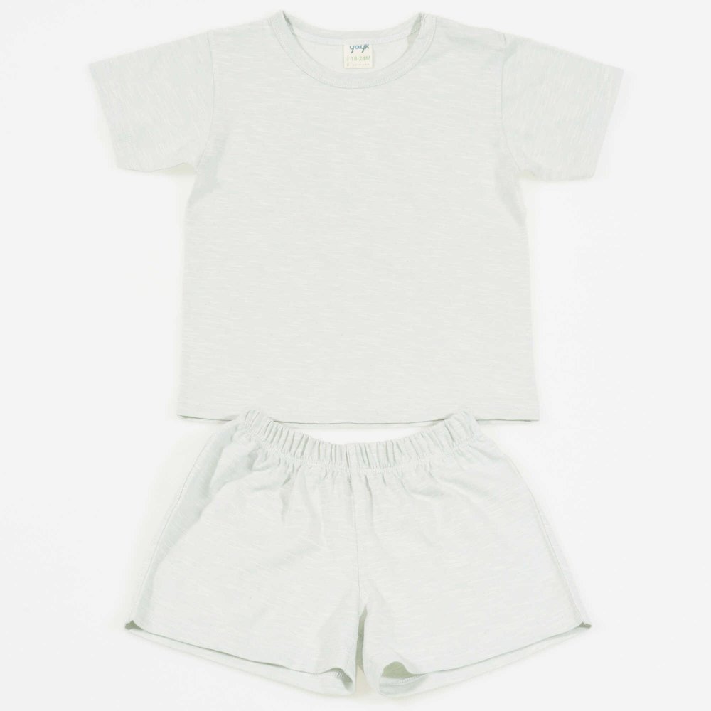 Summer pajamas with short sleeves and shorts organic cotton duck egg color | liloo