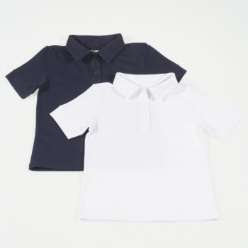 Set of 2 children's polo shirts with short sleeves, white and navy blue