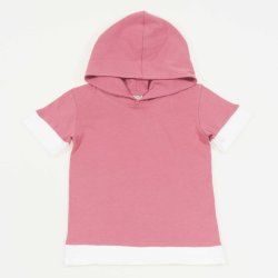 Short sleeve t-shirt with hood organic cotton burgundy with white